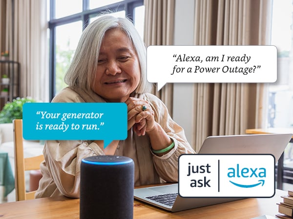 woman asking amazon alexa about mobile link