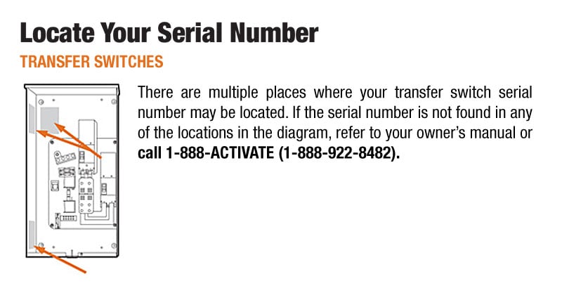 Find the serial number on a Generac transfer switch product