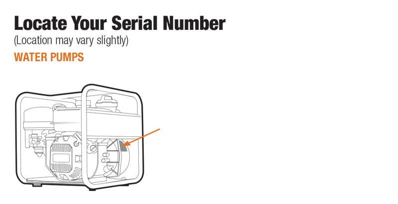 Find the serial number on a Generac water pump product